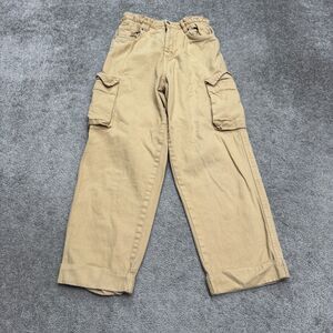 NUON Paperbag Cargo Ankle Pants Women 30 Tan Brown High Rise Cotton Casual 26x26